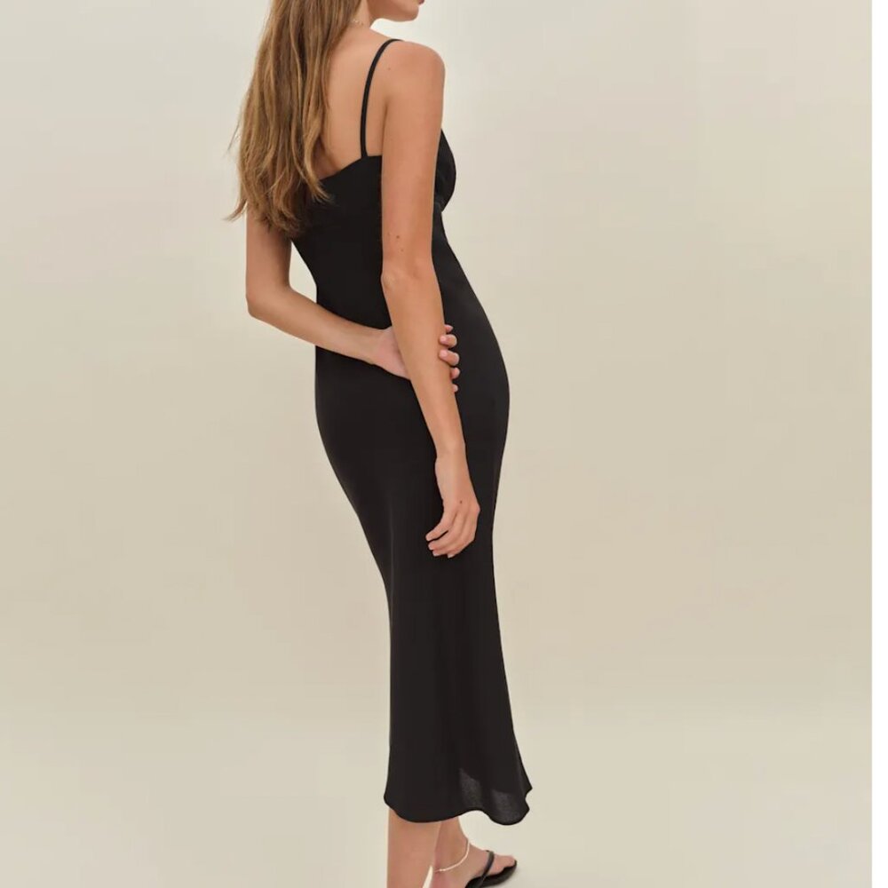 ✨ SALE Reformation Camira Midi Dress Sz2 Black Noir Slip French Party Cocktail - Picture 2 of 11